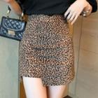 Leopard Print Asymmetrical Mini Pencil Skirt / Puff-sleeve Cold-shoulder Blouse
