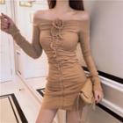 Off-shoulder Long-sleeve Slim-fit Dress
