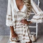 Lace Trim V-neck Striped Dress