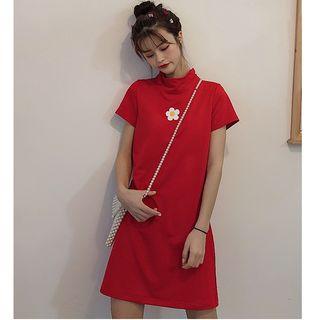 Mock Neck Short-sleeve T-shirt Dress