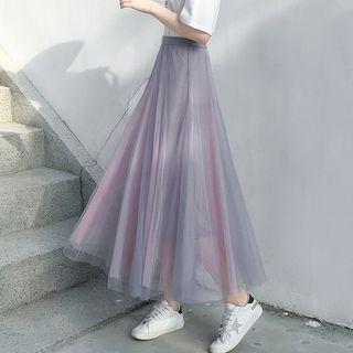 Two-tone Mesh Maxi A-line Skirt