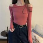 Cut Off Shoulder Long-sleeve Top