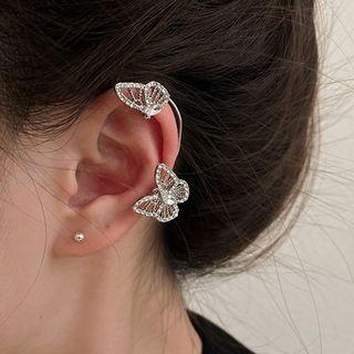 Rhinestone Butterfly Ear Cuff 1 Piece - Left - Silver - One Size