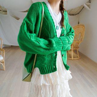 Slit-hem Cable-knit Cardigan