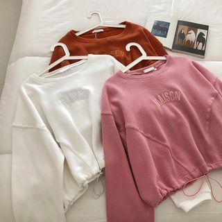 Lettering Crewneck Long-sleeve Drawcord Sweatshirt