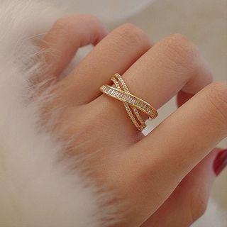 Cross Rhinestone Layered Alloy Open Ring Rhinestone - Ring - Gold - One Size