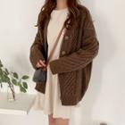 Wool Blend Boxy Cable-knit Cardigan