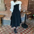 Frilled Peter Pan Collar Puff-sleeve Blouse / Midi Pinafore Dress