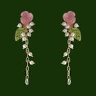 Flower Faux Pearl Drop Earring C-762 - 1 Pair - Pink & Gold & White & Green - One Size