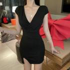 Cap-sleeve V-neck Mini Bodycon Dress