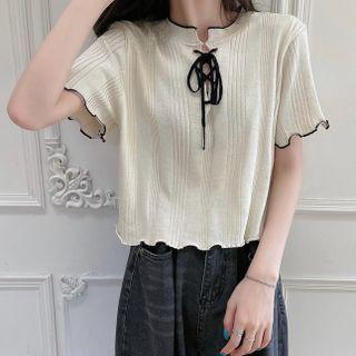 Lettuce Edge Lace-up Knit Crop Top