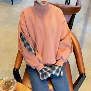 Plaid Panel Mock Two Piece Pullover