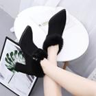 Pointed Chunk Heel Furry-trim Ankle Boots