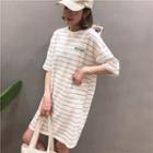 Striped Lettering Elbow-sleeve T-shirt Dress