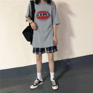 Elbow-sleeve Letter Print T-shirt / Shorts