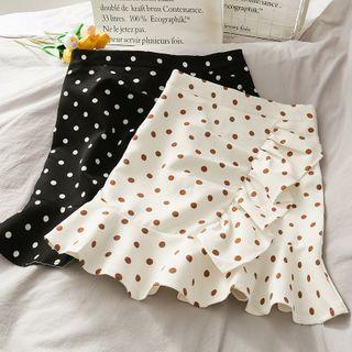 Ruffled-trim Dotted Mermaid Mini Skirt