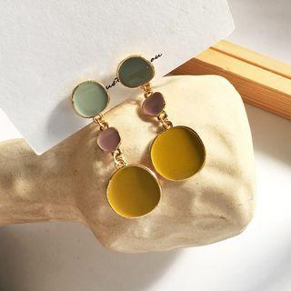 Alloy Disc Dangle Earring 1 Pair - Stud Earrings - Green & Pink & Yellow - One Size