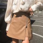 Faux Leather Zip Mini A-line Skort