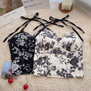 Spaghetti Strap Floral Padded Tank Top