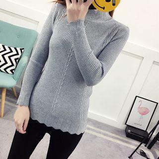 Plain Mock-neck Slim-fit Knit Top