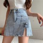 High-waist Denim Slit Mini A-line Skort
