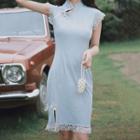 Cap-sleeve Lace Trim Mini Qipao Dress