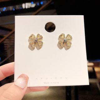 Rhinestone Clover Earring 1 Pair - E1658 - Gold - One Size