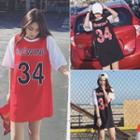Elbow Sleeve Two Tone Lettering T-shirt Dress