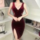 Sleeveless Velvet Mini Bodycon Dress