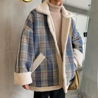 Plaid Faux Shearling Coat