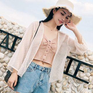 Open Front Dotted Chiffon Jacket