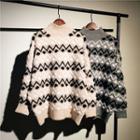 Mock Neck Furry Patterned Sweater