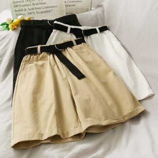 Elastic-waist Wide Shorts With Belt In 6 Colors