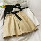 Elastic-waist Wide Shorts With Belt In 6 Colors