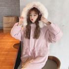 Furry Hood Padded Jacket Pink - One Size