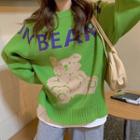 Bear Jacquard Sweater Green - One Size