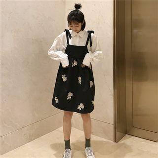 Embroidered Jumper A-line Dress Black - One Size