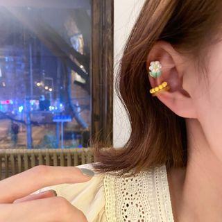 Flower / Bead Resin Cuff Earring Set Of 3 - White - One Size
