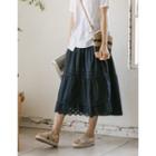 Band-waist Eyelet-lace Trim Skirt