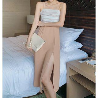 Spaghetti Strap Slit-hem A-line Midi Dress
