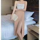 Spaghetti Strap Slit-hem A-line Midi Dress