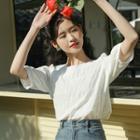 Elbow-sleeve Cut-out Blouse White - One Size