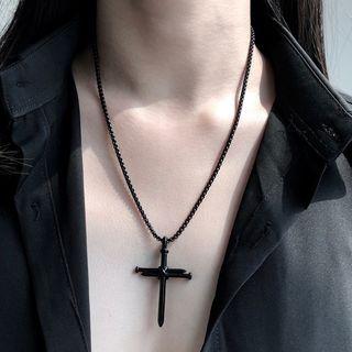 Cross Pendant Necklace Black - One Size