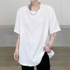 Short-sleeve Embroidered Chain-accent T-shirt