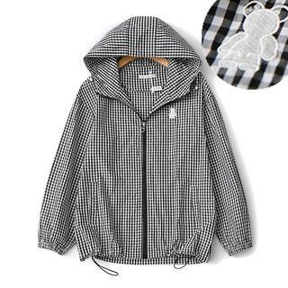 Hood Plaid Zip Jacket Black & White - One Size