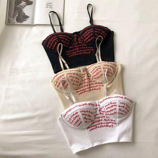 Lettering Embroidered Tube Top