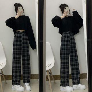 Plaid Straight Leg Pants / Hoodie