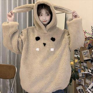 Faux Shearling Cartoon Hoodie