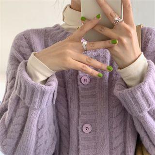 Round-neck Cable-knit Cropped Cardigan + Lace Top