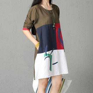 Round Neck Color Block A-line Dress